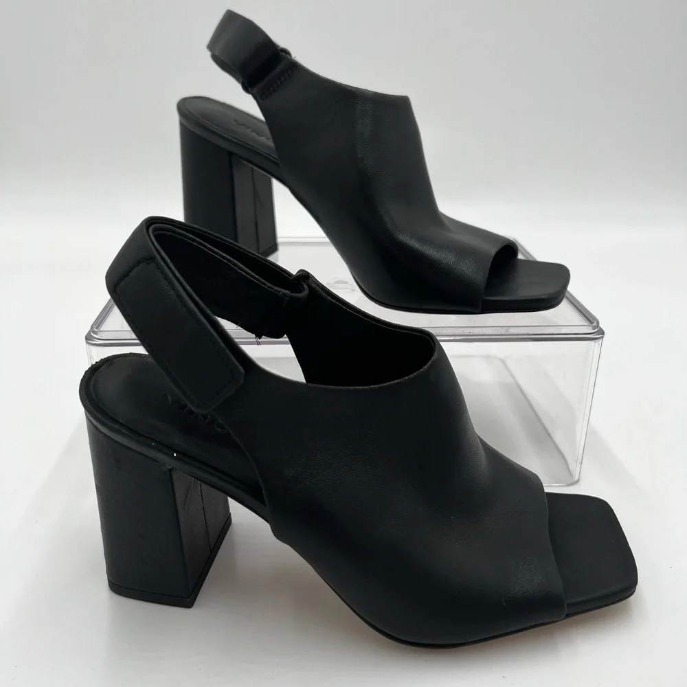 Women's Vince Niara Block Heel‎ Slingback Sandal In Black size 5.5M